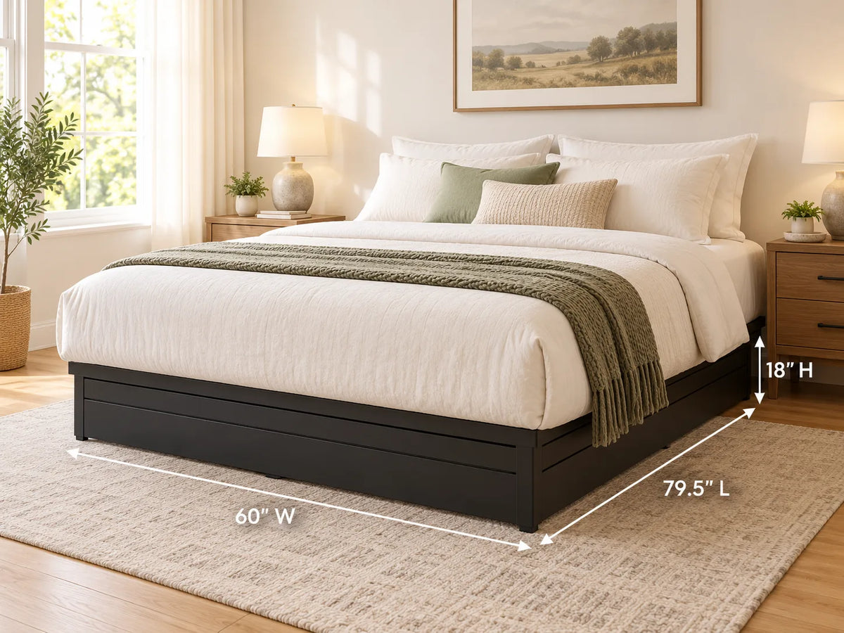 Heavy-Duty Black Steel Platform Bed Base – 1,800 lbs Weight Capacity, 18-Inch Height, Welded Frame, Rounded Corners