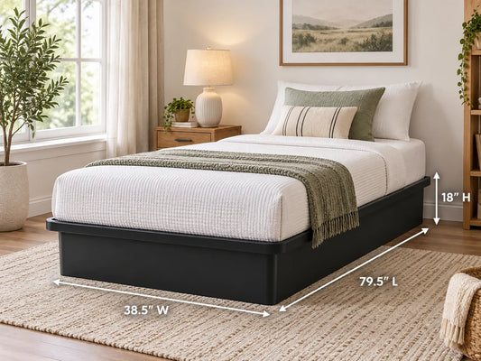 Black Metal Platform Bed Frame with Steel Slat Support and Solid Side Panels, 1,800 lbs weight capacity, 18-Inch height