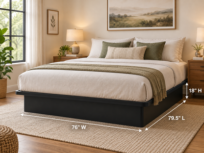Black Metal Platform Bed Frame with Steel Slat Support and Solid Side Panels, 1,800 lbs weight capacity, 18-Inch height