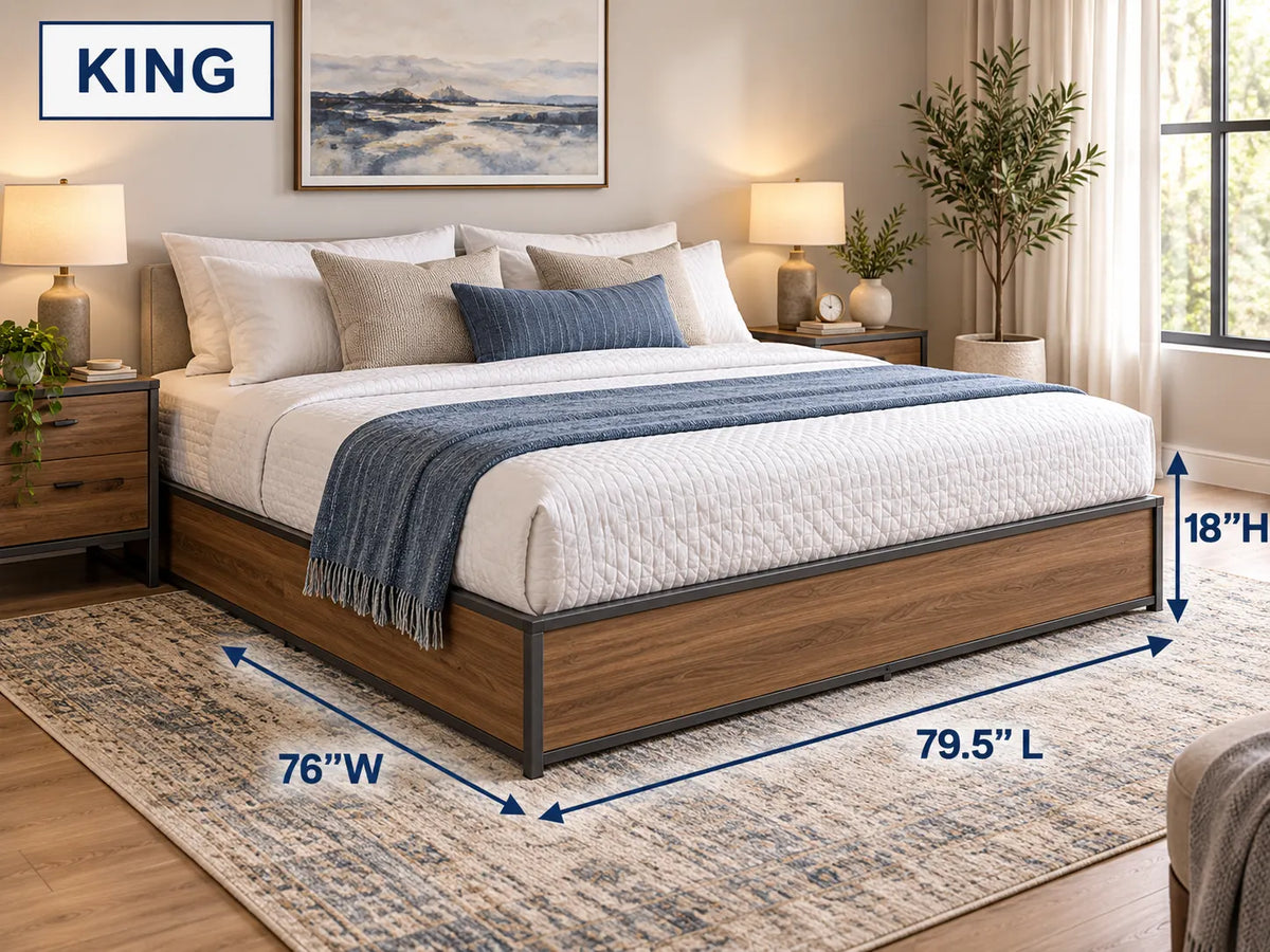 Heavy-Duty Steel Platform Bed Base with Wood-Look Finish – 1,800 lbs Weight Capacity, 18-Inch Height