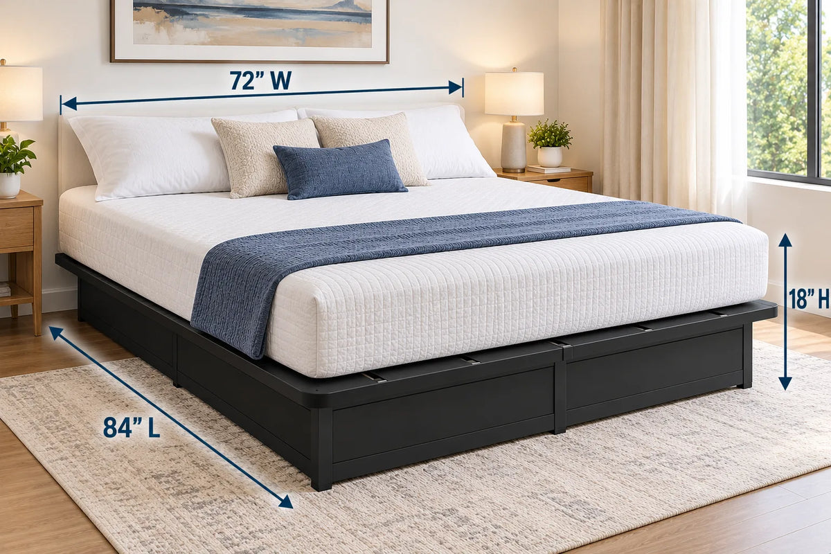 Heavy-Duty Black Steel Platform Bed Base – 1,800 lbs Weight Capacity, 18-Inch Height, Welded Frame, Rounded Corners