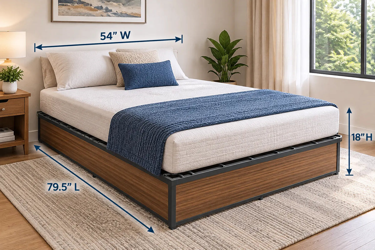 Heavy-Duty Steel Platform Bed Base with Wood-Look Finish – 1,800 lbs Weight Capacity, 18-Inch Height