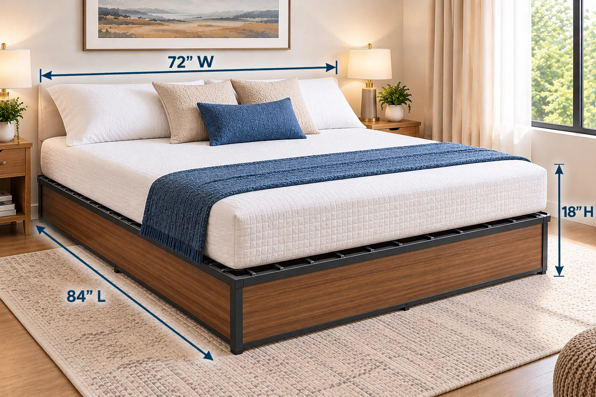 Heavy-Duty Steel Platform Bed Base with Wood-Look Finish – 1,800 lbs Weight Capacity, 18-Inch Height