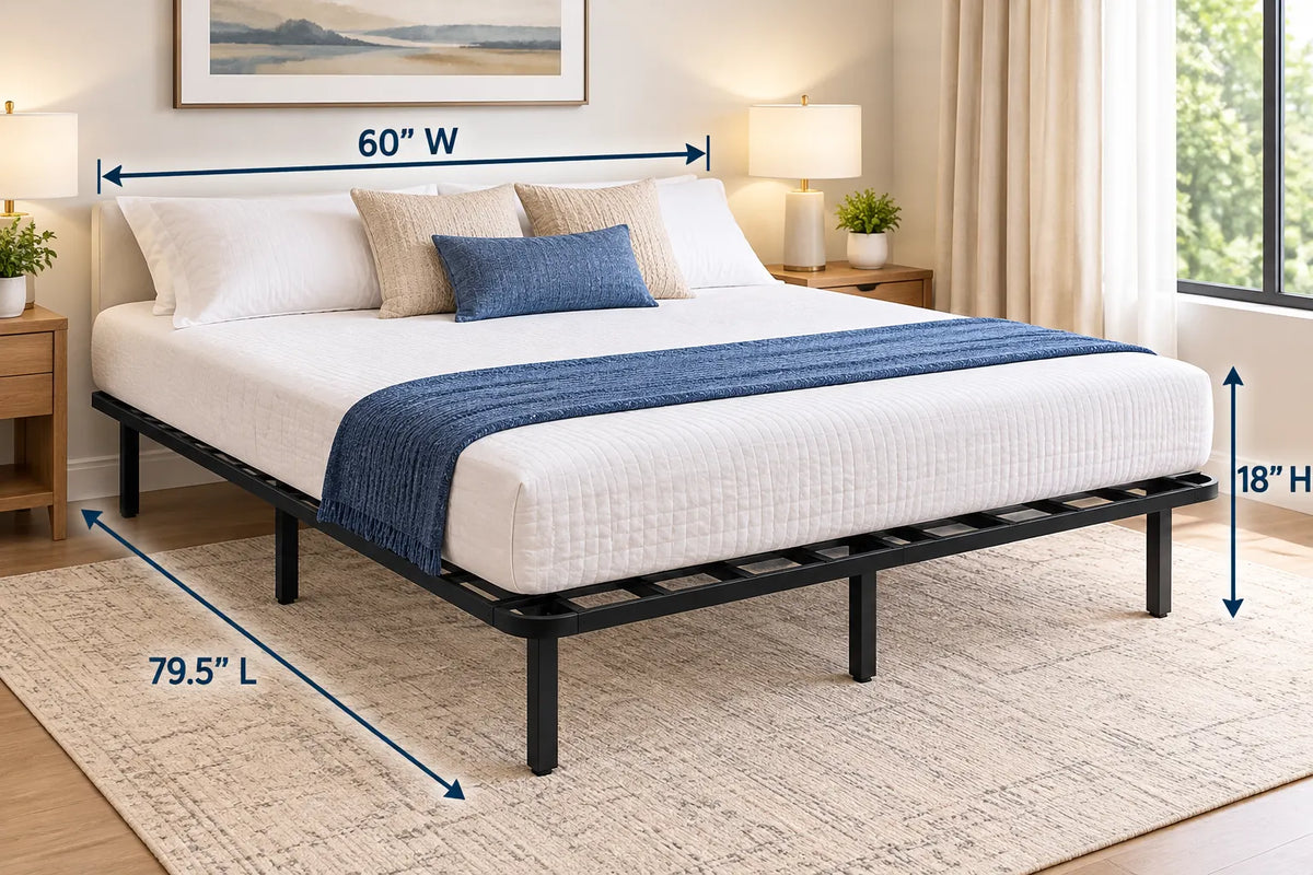 Heavy-Duty Black Steel Platform Bed Frame – 1,800 lbs Weight Capacity, 18-Inch Height