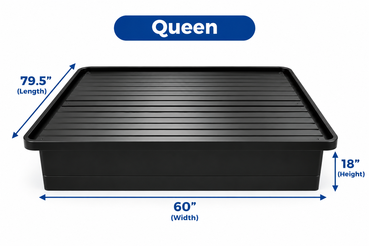 Black Steel Platform Bed Base with Horizontal Slat Support and Enclosed Side Panels with 1,800 lbs Weight Capacity, 18-Inch Height, Black Finish
