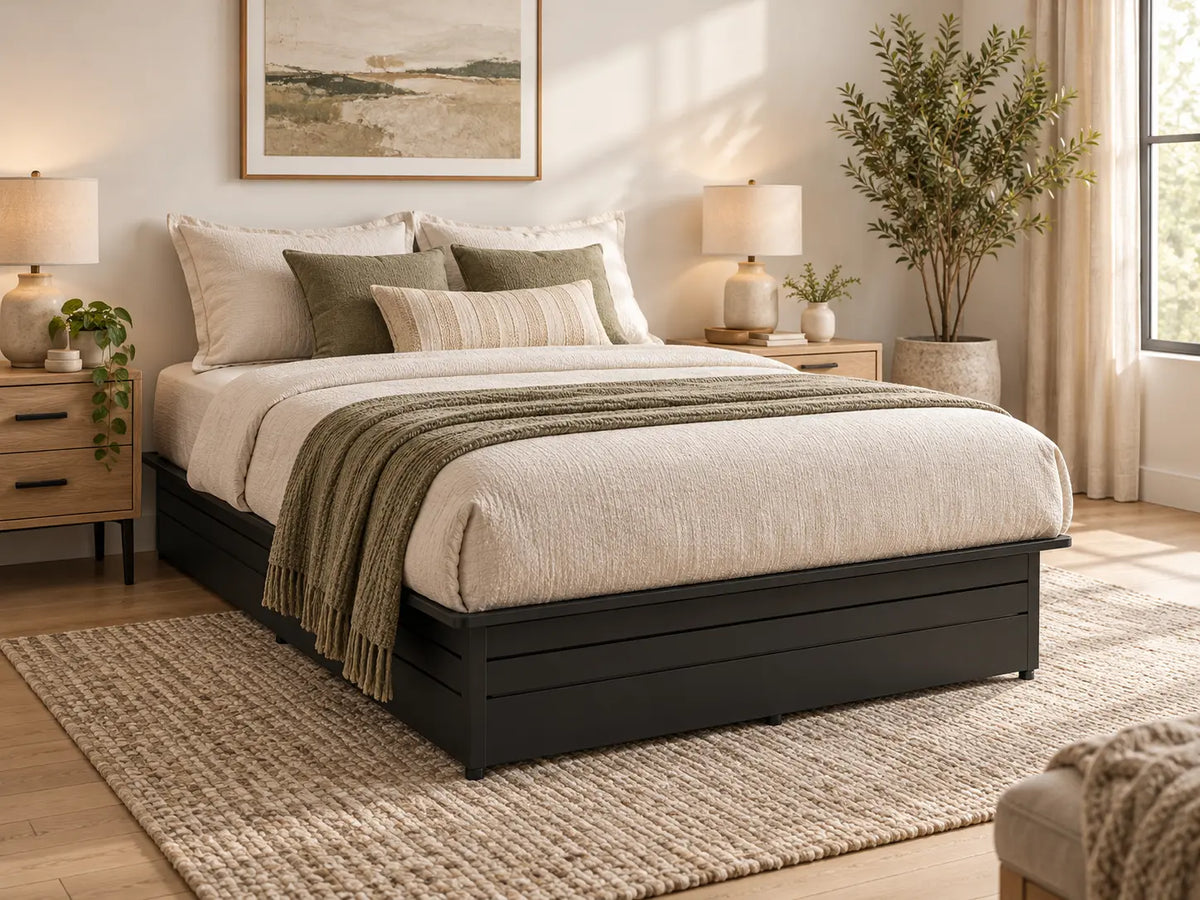 Black Steel Platform Bed Base, 2,500 lbs Weight Capacity, 17-Inch Height, Black Finish