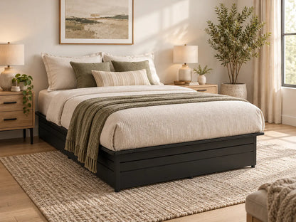 Black Steel Platform Bed Base, 2,500 lbs Weight Capacity, 17-Inch Height, Black Finish