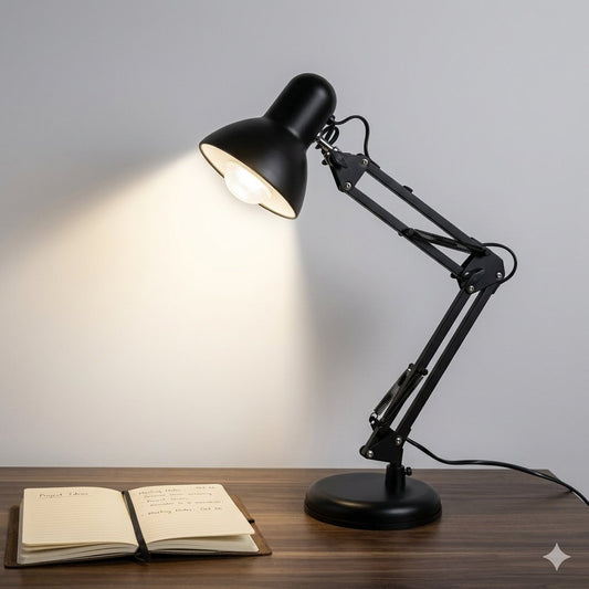 Adjustable Swing Arm Desk Lamp with Flexible Neck and Stable Base