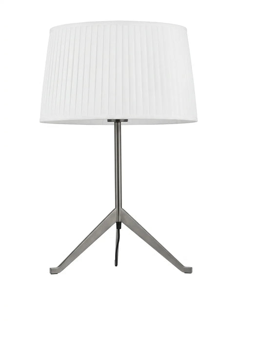Modern Tripod Table Lamp with White Fabric Shade – Sculptural Metal Base Accent Light