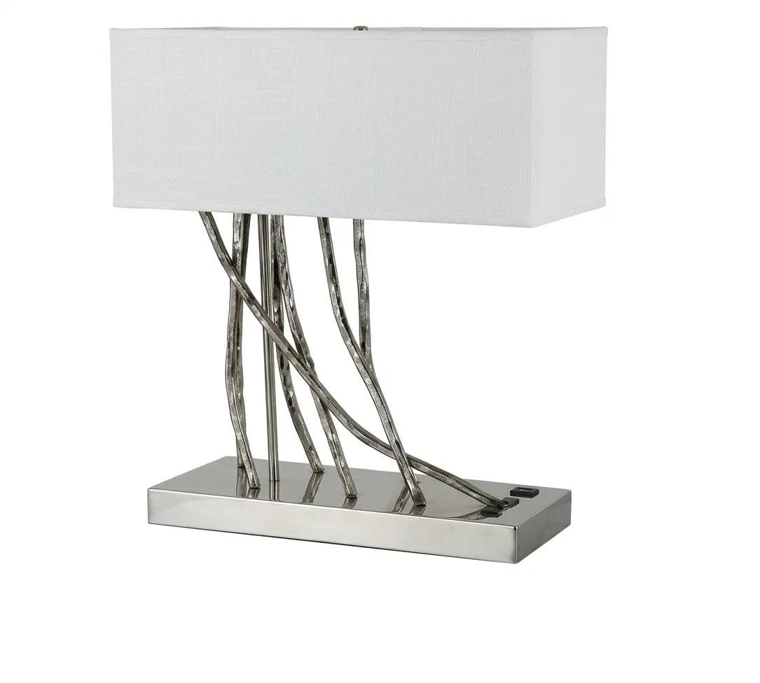 Modern Table Lamp with Artistic Curved Metal-Look Supports and Rectangular Shade