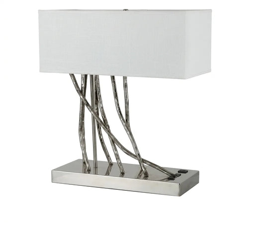 Modern Table Lamp with Artistic Curved Metal-Look Supports and Rectangular Shade