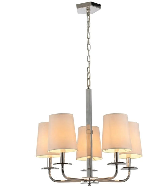 Five-Light Chandelier Pendant Lamp – Elegant Hanging Ceiling Light with Curved Arms and Cylindrical Shades