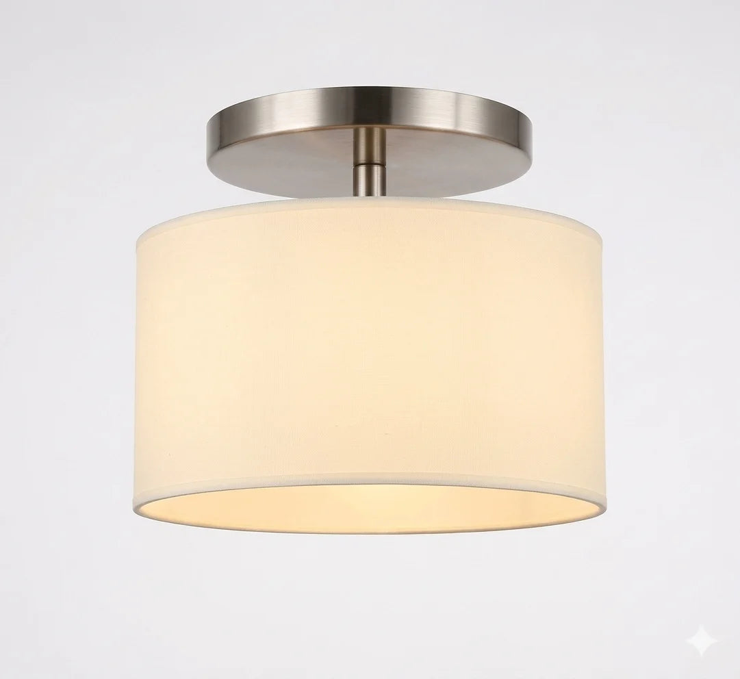 Modern Drum Shade Ceiling Lamps – Soft Fabric-Look Shade with Elegant Metallic Mount