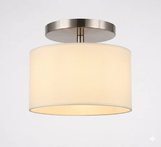 Modern Drum Shade Ceiling Lamps – Soft Fabric-Look Shade with Elegant Metallic Mount
