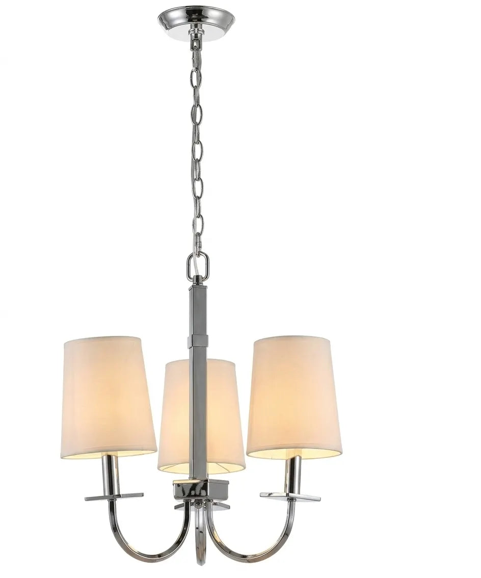 Three-Light Chandelier Pendant Lamp – Elegant Hanging Ceiling Light with Curved Arms and Fabric Shades