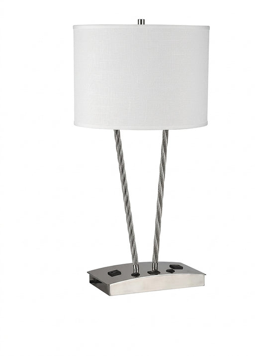Modern V-Frame Table Lamp with White Fabric Shade – Contemporary Metal Accent Light