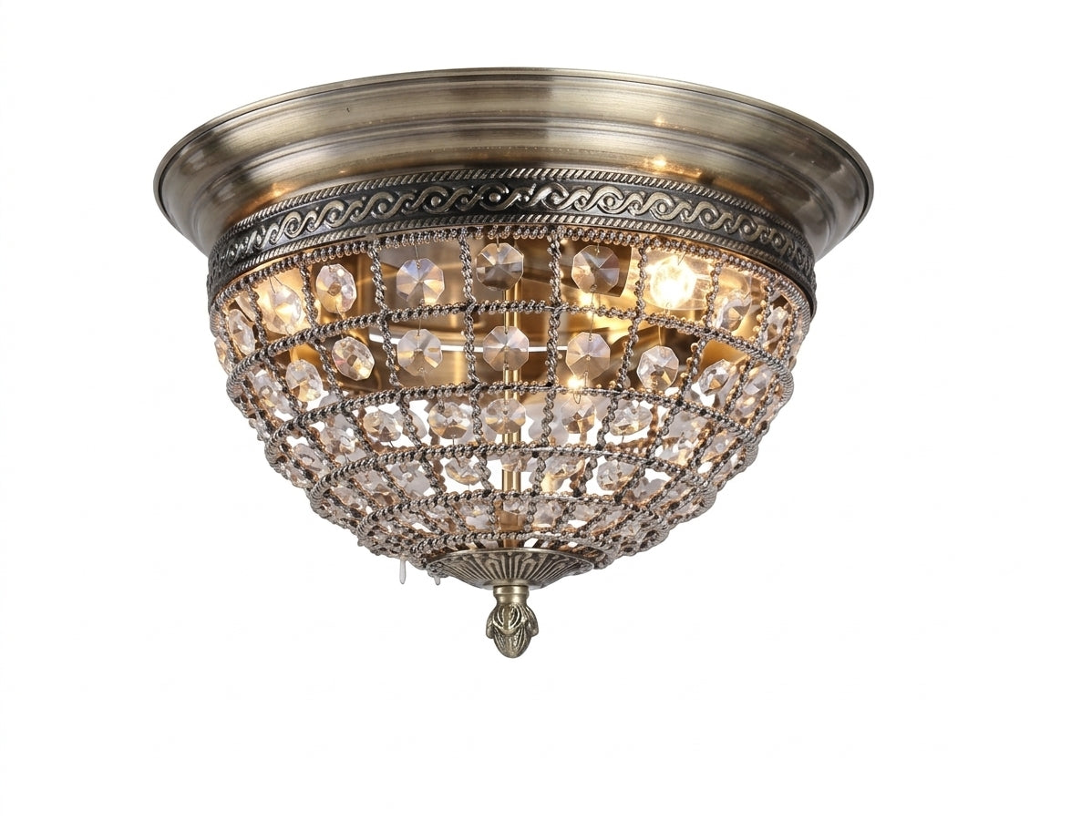 Traditional Crystal Bowl Ceiling Lamps – Ornate Beaded Design with Decorative Metal Frame