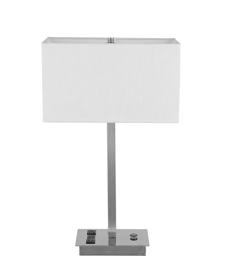 Modern Table Lamp with White Fabric Shade & Metal Base – Contemporary Bedroom & Desk Accent Light