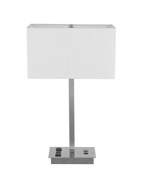 Modern Table Lamp with White Fabric Shade & Metal Base – Contemporary Bedroom & Desk Accent Light