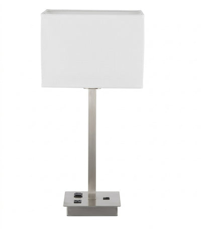 Modern Table Lamp with White Fabric Shade & Metal Base – Contemporary Bedroom & Desk Accent Light