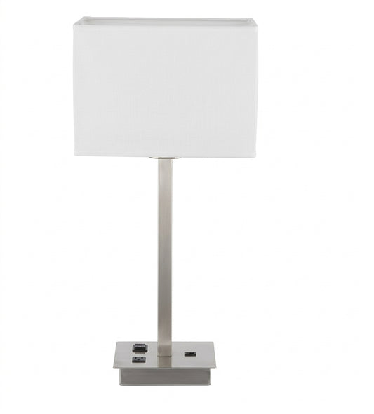 Modern Table Lamp with White Fabric Shade & Metal Base – Contemporary Bedroom & Desk Accent Light