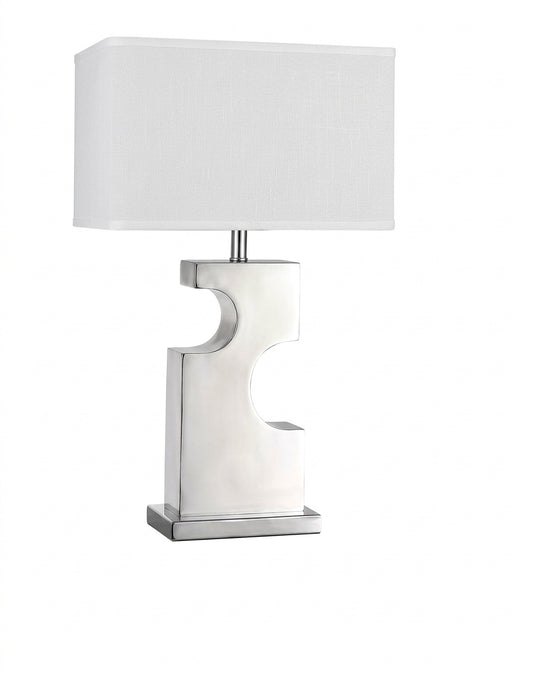 Modern White Table Lamp with Curved Metal Stand & Rectangular Shade