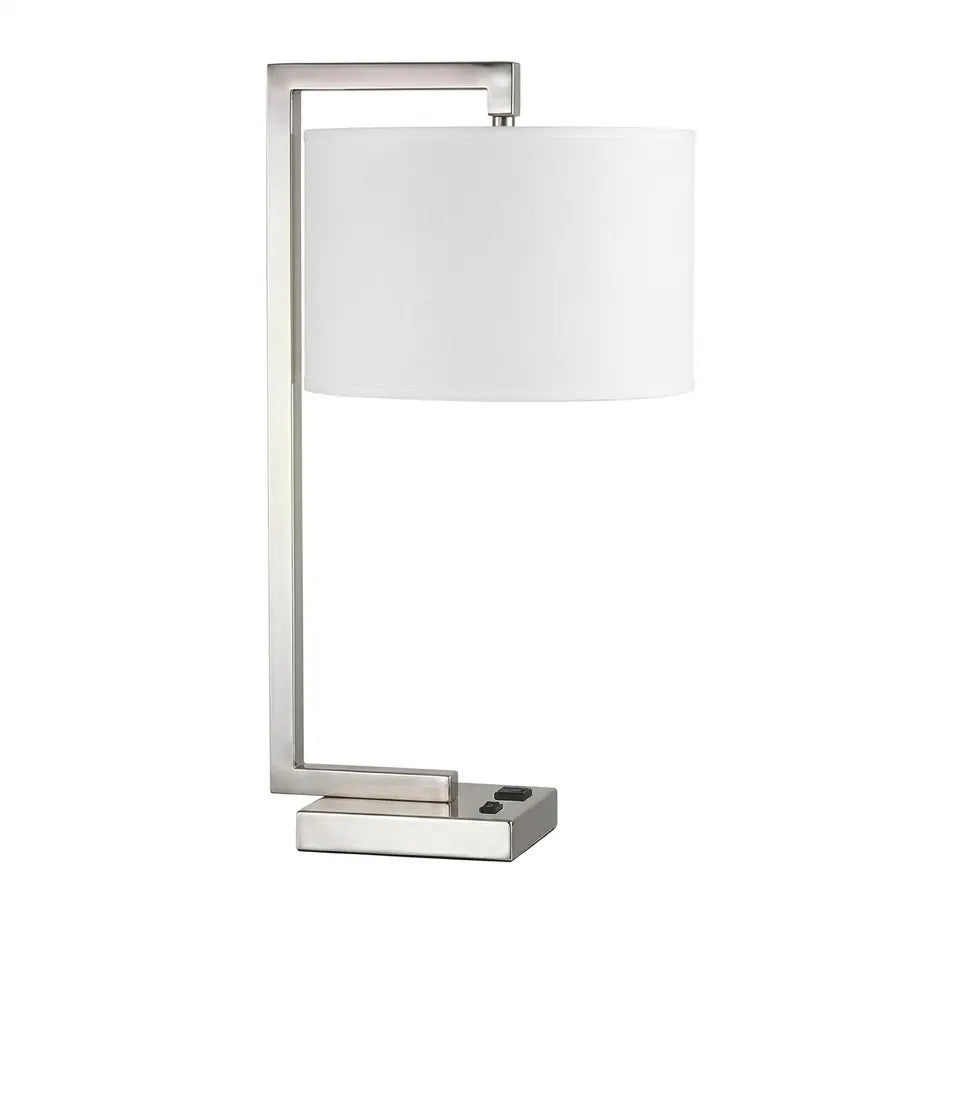 Modern Rectangular Table Lamp with White Fabric Shade – Sleek Metal Frame Accent Light