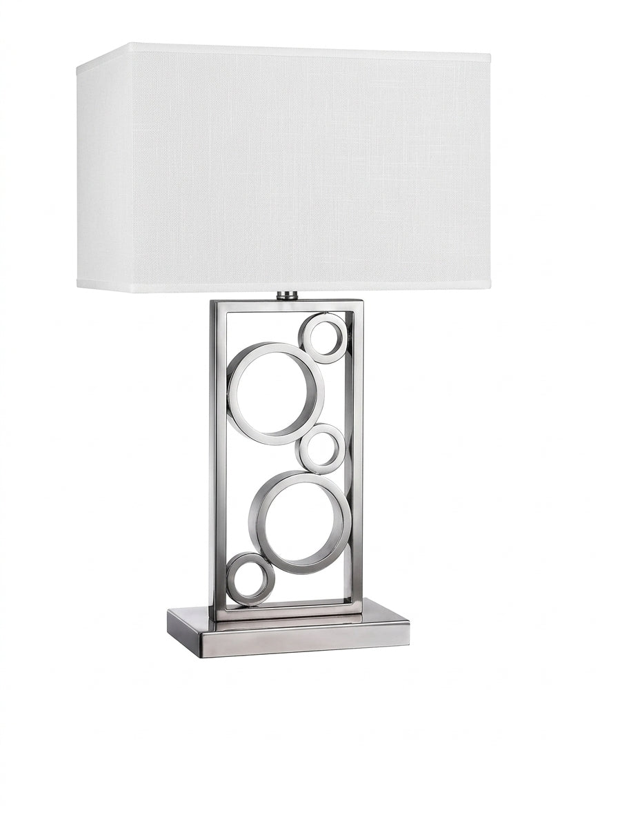 Modern Double-Post Table Lamp with White Fabric Shade – Contemporary Metal Accent Light