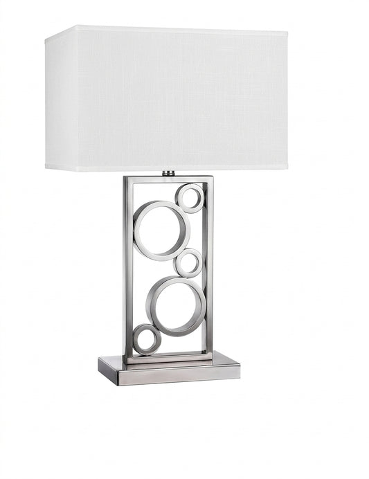 Modern Double-Post Table Lamp with White Fabric Shade – Contemporary Metal Accent Light