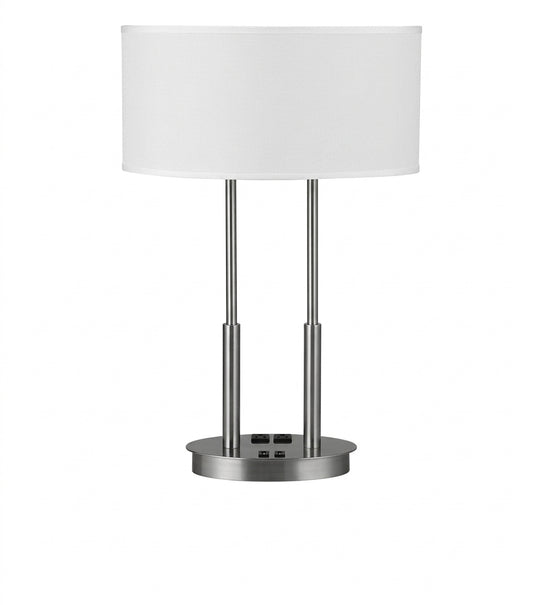 Modern Double-Stem Table Lamp with White Fabric Shade – Contemporary Accent Light