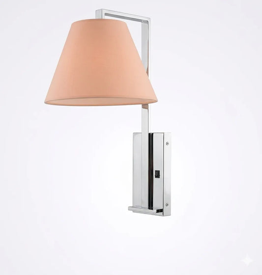 Single-Light Wall Lamp with Fabric Shade – Modern Metallic Finish and Rectangular Wall Plate