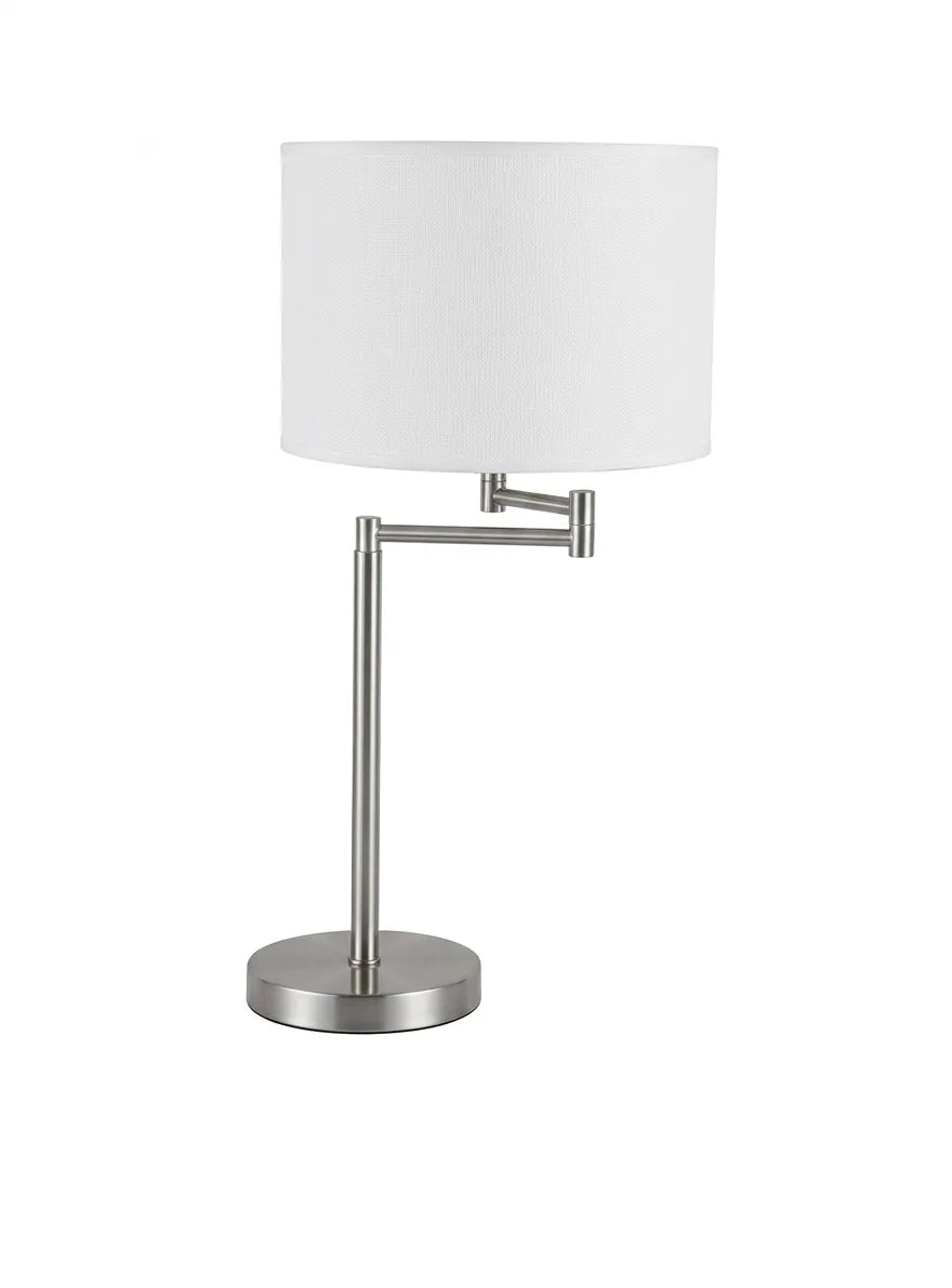 Modern Swing Arm Table Lamp with White Fabric Shade – Adjustable Accent Light for Bedroom & Office