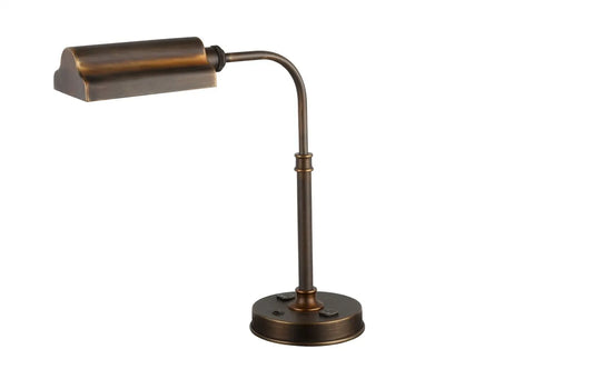 Vintage Curved Table Lamp with Cylindrical Shade and Round Base