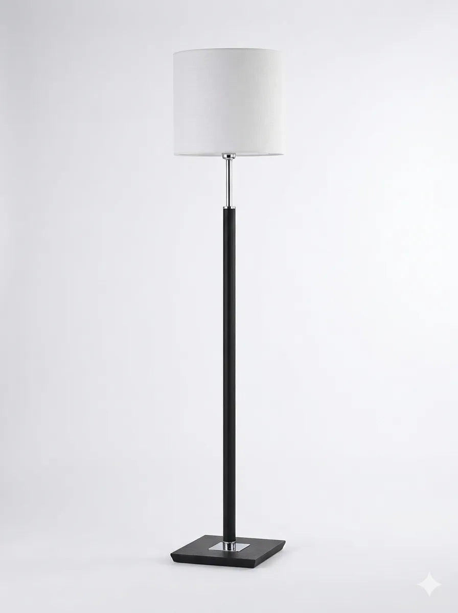 Modern Floor Lamp with White Cylindrical Shade and Slim Black Stand