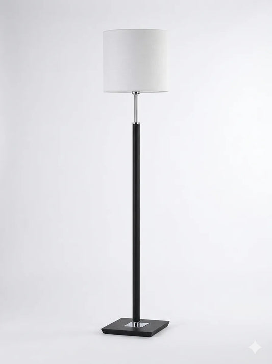 Modern Floor Lamp with White Cylindrical Shade and Slim Black Stand