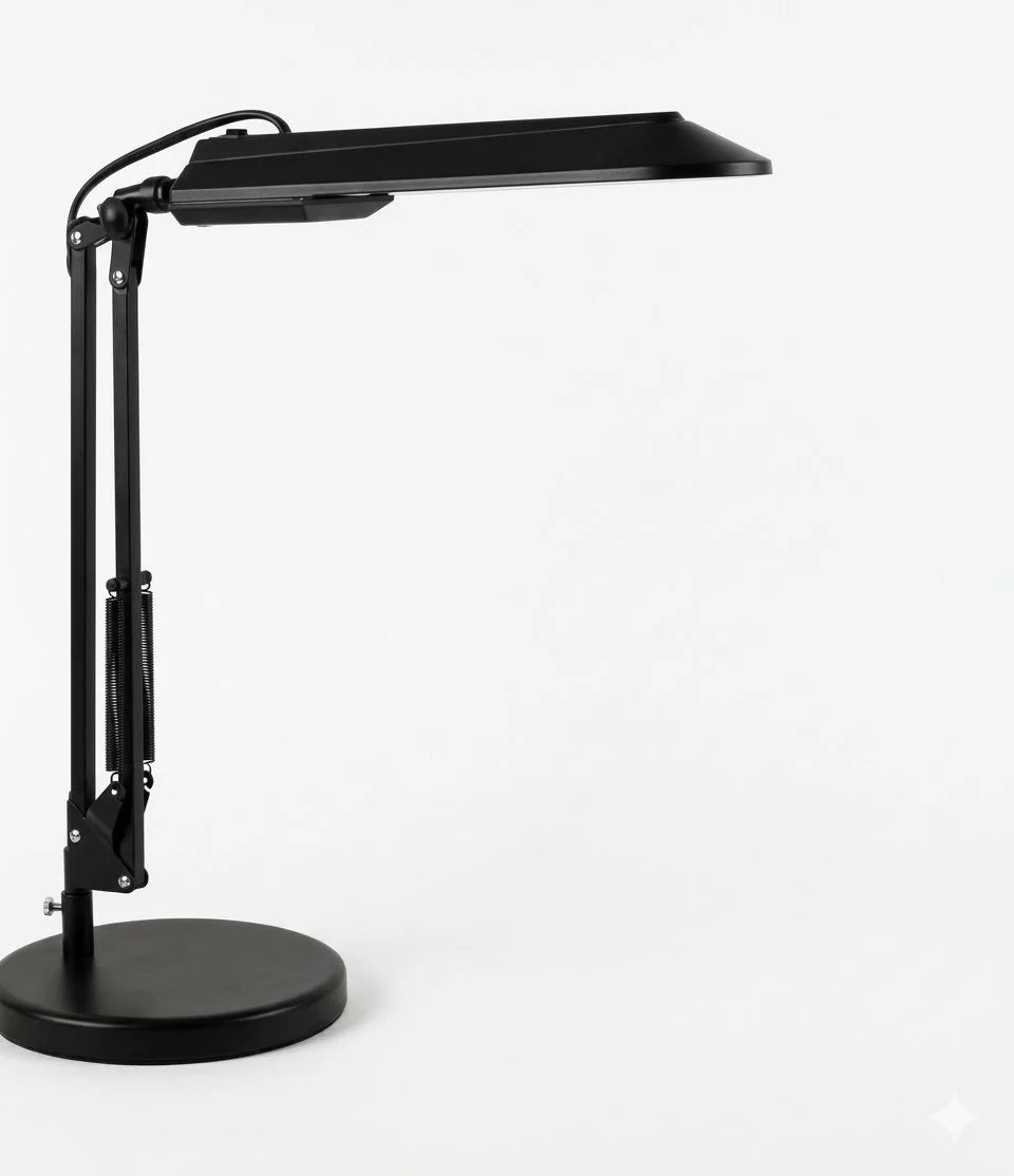 Adjustable Swing Arm Desk Lamp with Long Linear Light Head and Round Base