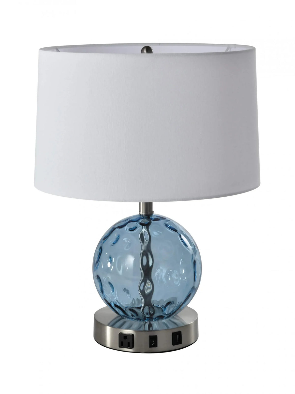 Modern Blue Glass Ball Table Lamp with White Shade