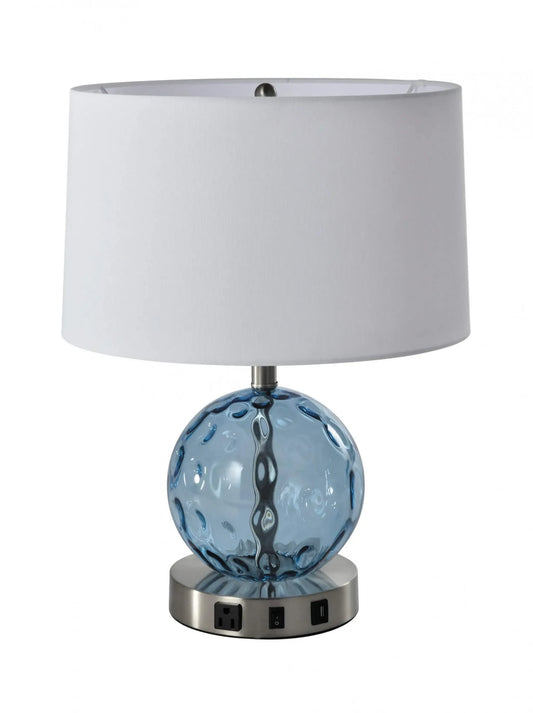 Modern Blue Glass Ball Table Lamp with White Shade